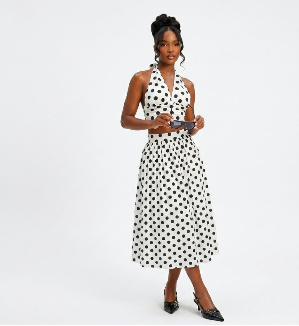 Lisa Polka Dot Crop Top and Mid-Length Skirt