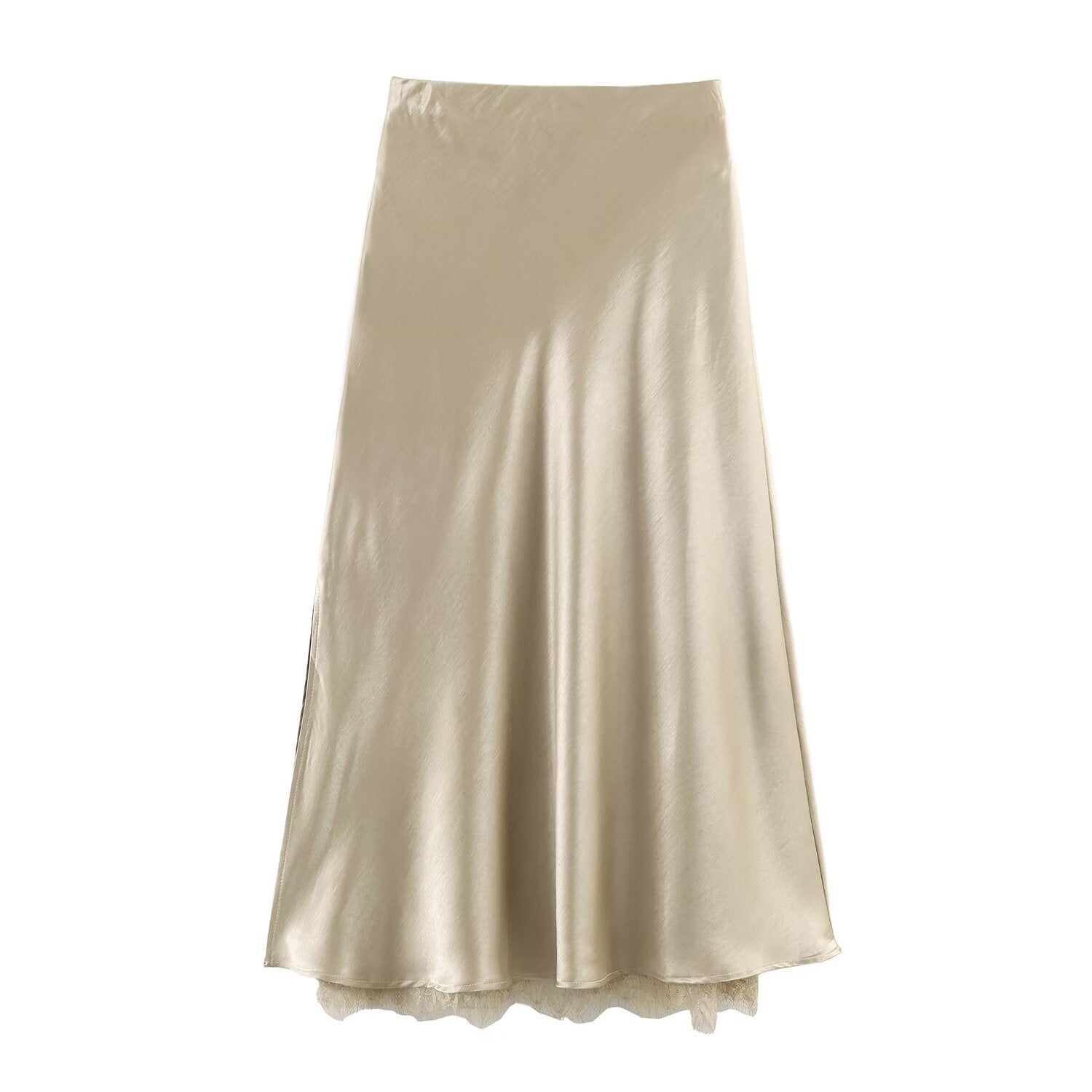 Satin acetate lace patchwork split half length skirt