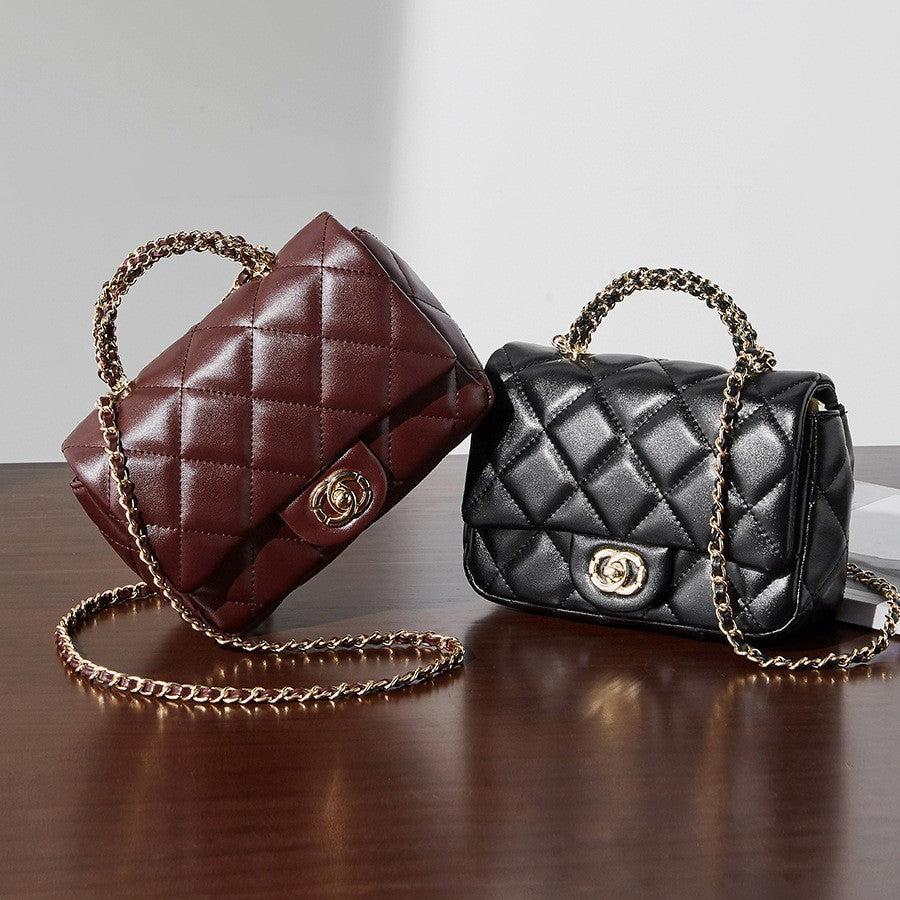 Luna Metal chain diamond grid handbag