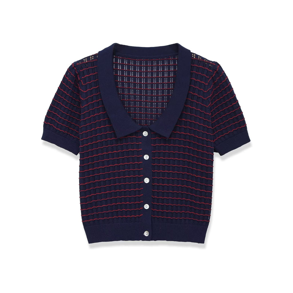 Short Sleeve Round Collar Knit Top