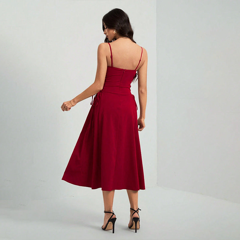 Sexy Sleeveless Strap Dress with Belted Waist, Pure Color, Bodycon Silhouette Casual Wear