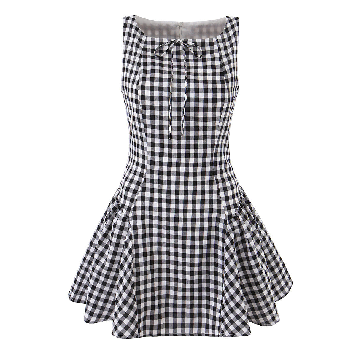 Style New Women's Fashionable Checkered Pleated Sleeveless Dress