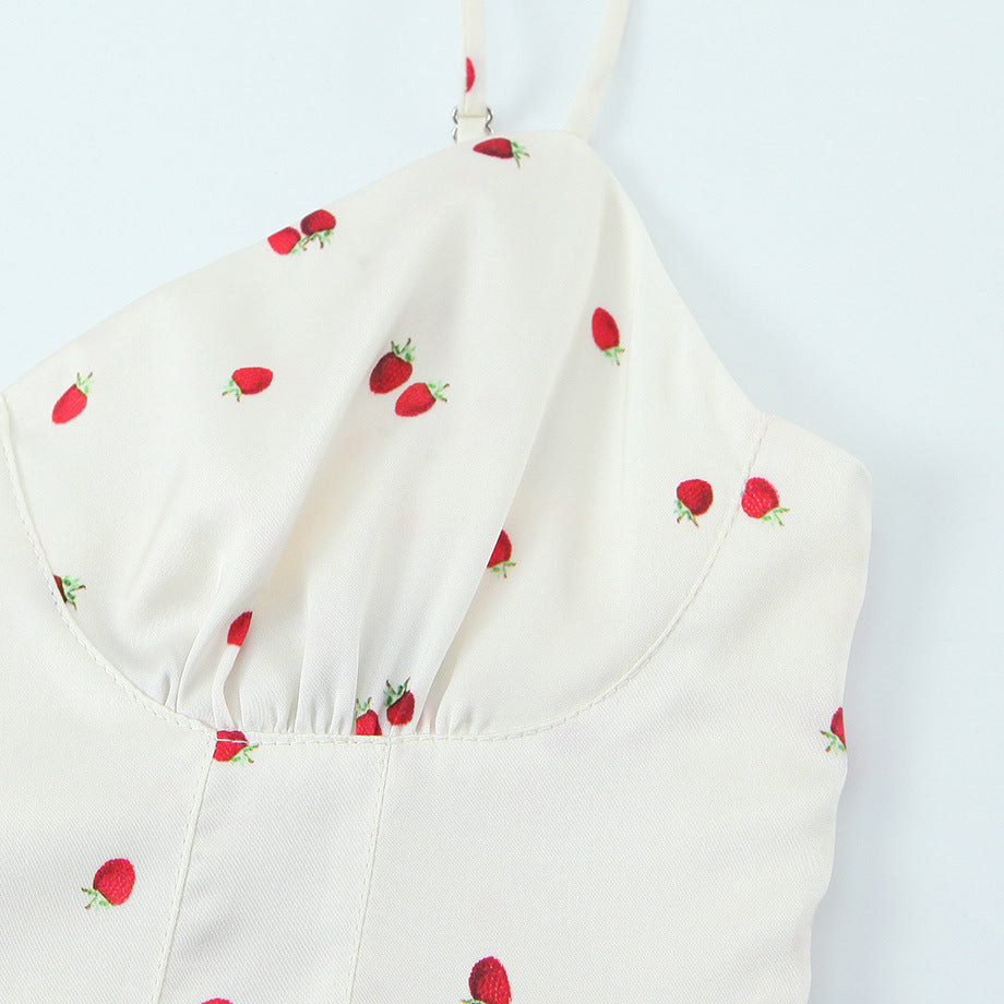 Strawberry print layered texture camisole top