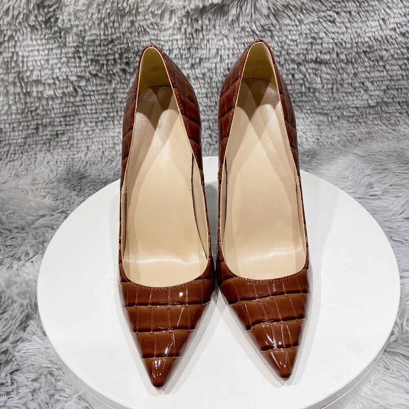 Chestnut Glossy Croc Pointed Heels  Sexy 8 10 12cm