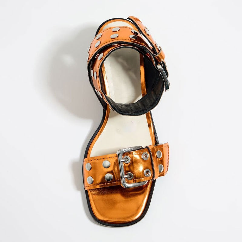 stiletto mid-heel wide rivet strap sandals