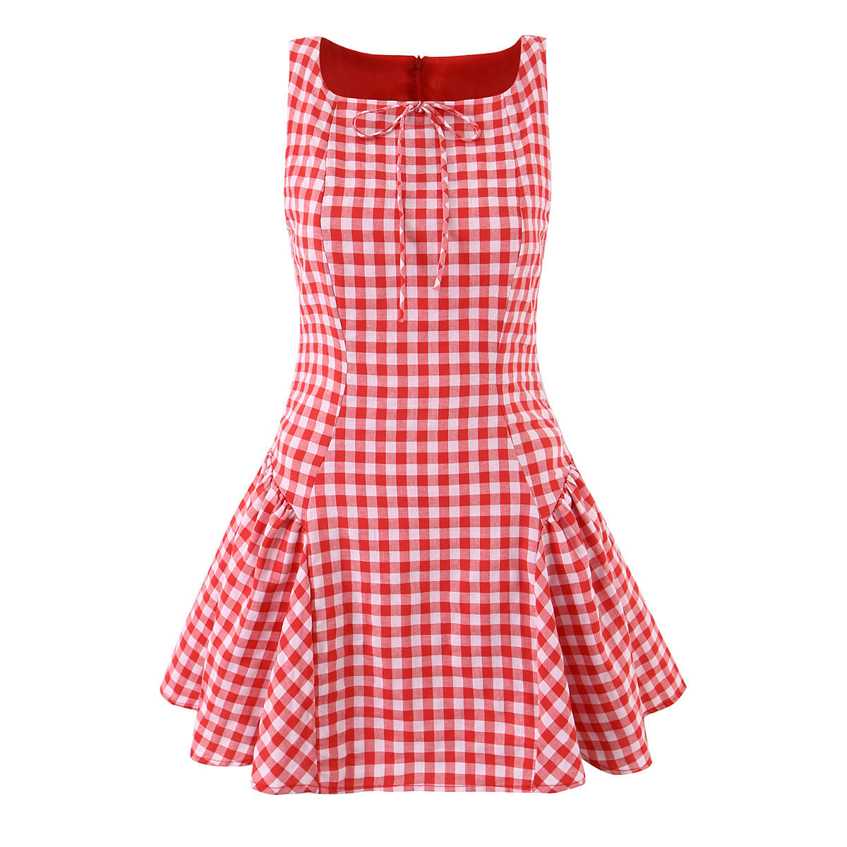 Style New Women's Fashionable Checkered Pleated Sleeveless Dress