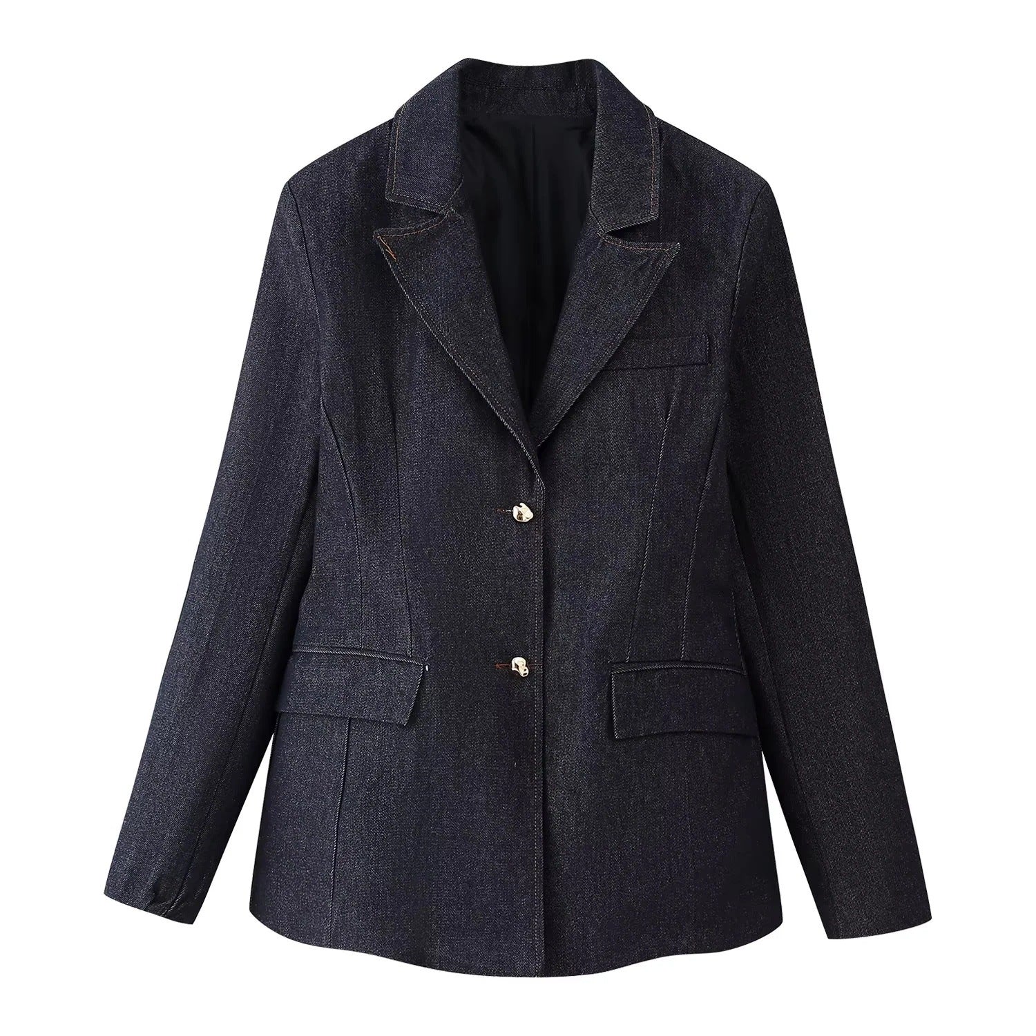 Casual Versatile Denim Patchwork Hoodie  Pants Set