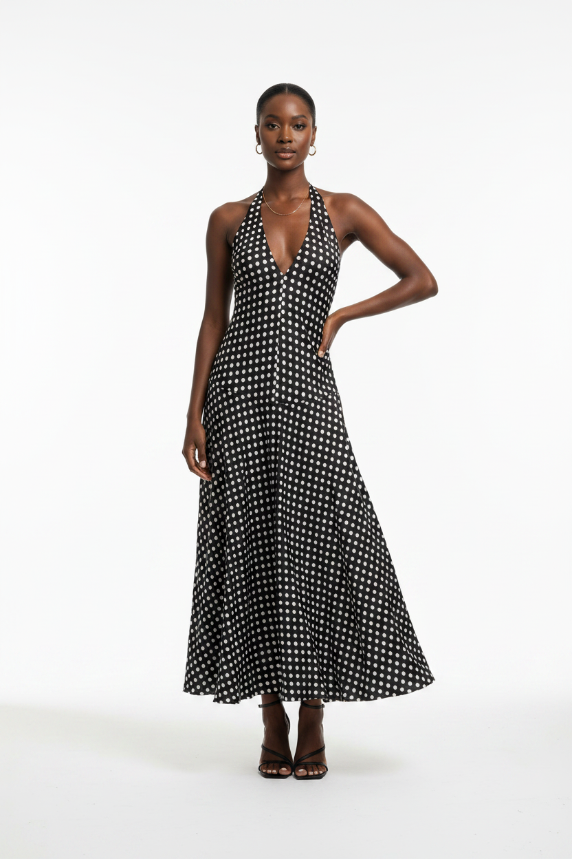 Alice Polka dot halter neck dress