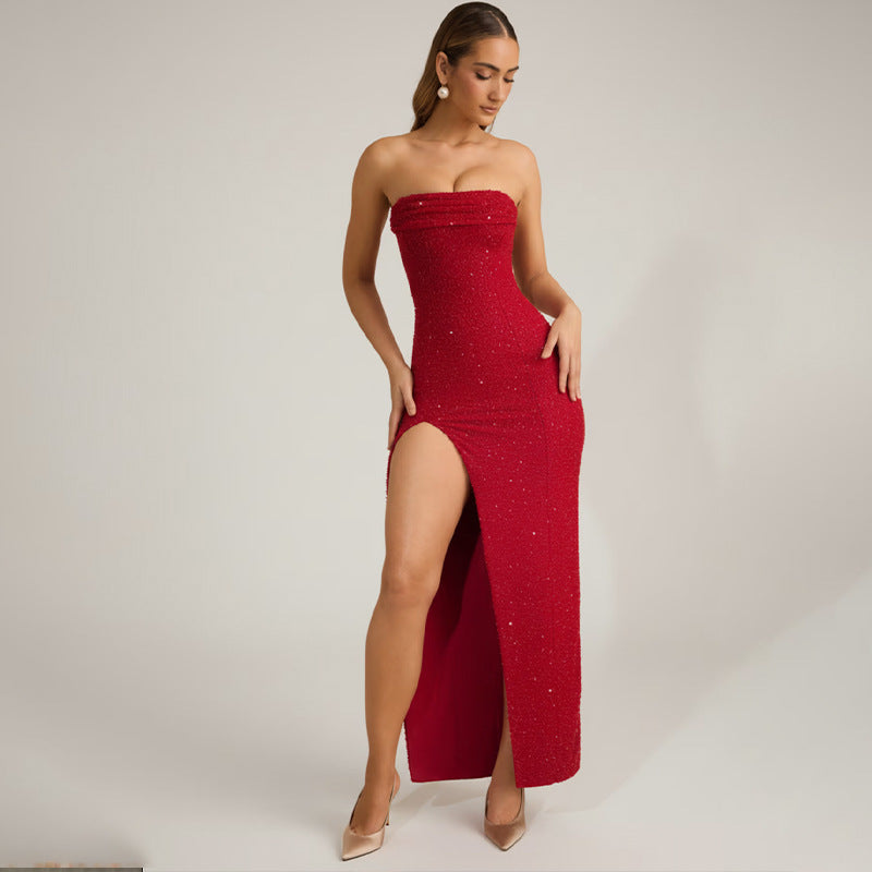 Elegant Strapless Slit Evening Dress for Party and Red Carpet Women's Formal Dress