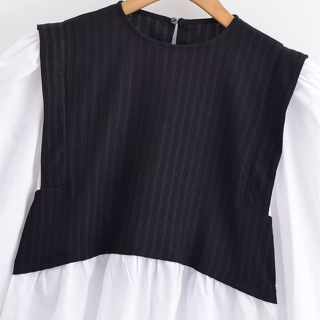 The Monochrome Bishop-Sleeve Vest Top
