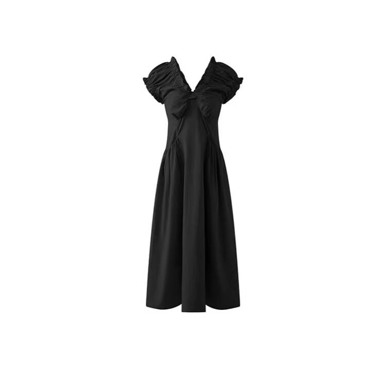 French Hepburn style design pleated pocket dress