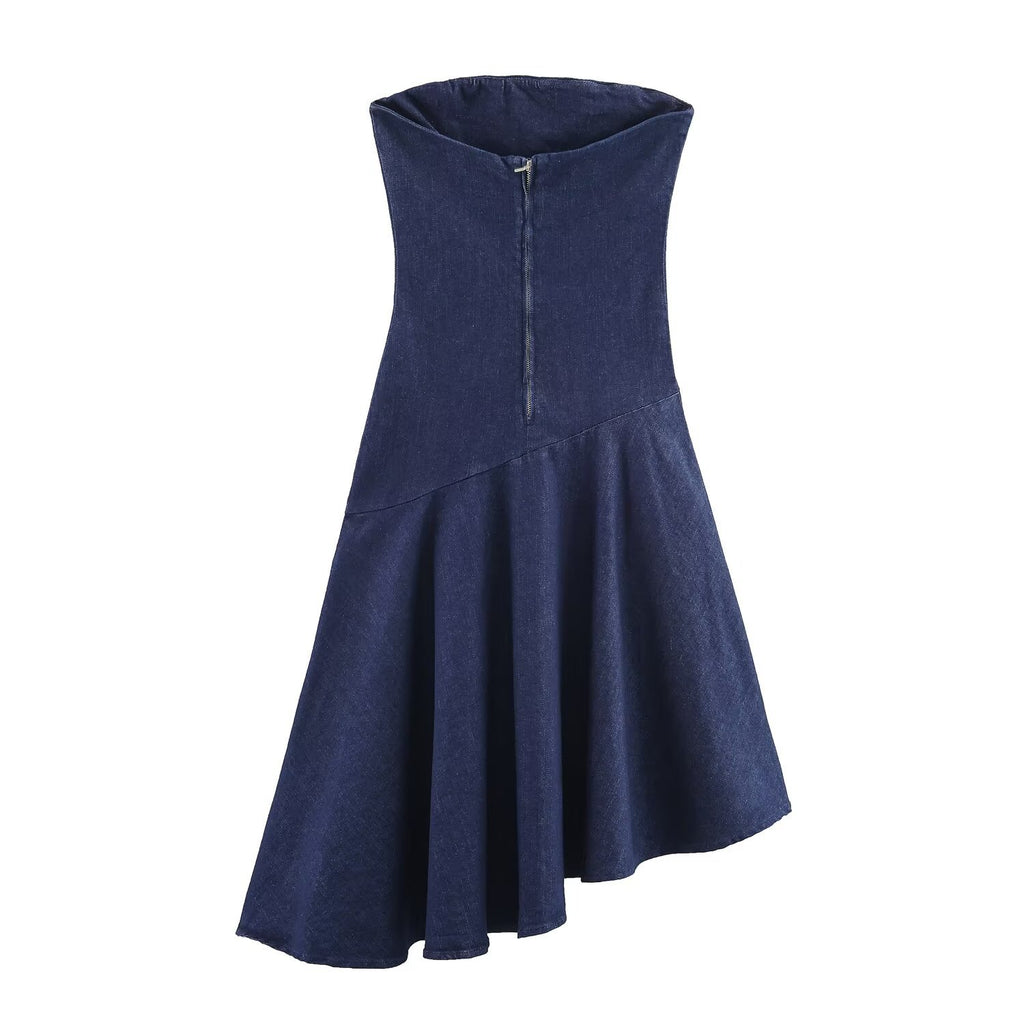 Strapless  asymmetrical denim dress