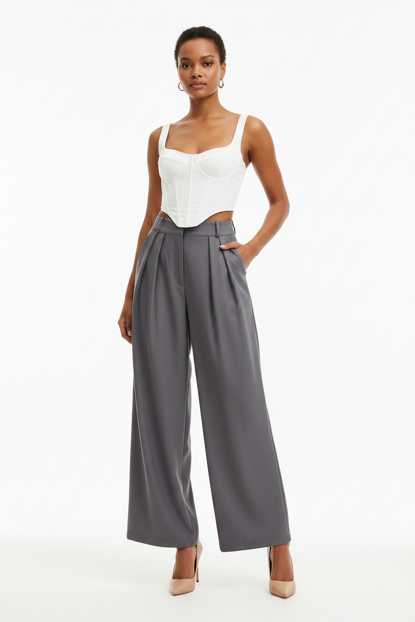 Ariel Loose pleated straight leg hanging wide leg casual pants