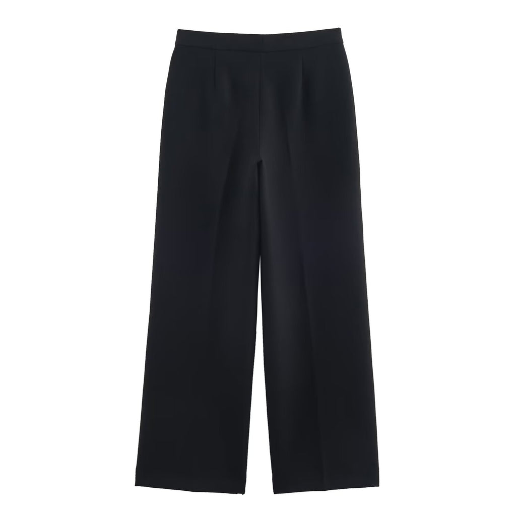 Buckle embellished suit jacket+straight leg pants set