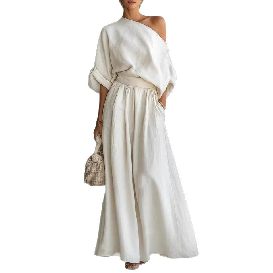 Serena Asymmetrical Shoulder Top and Pants Two-Piece Set