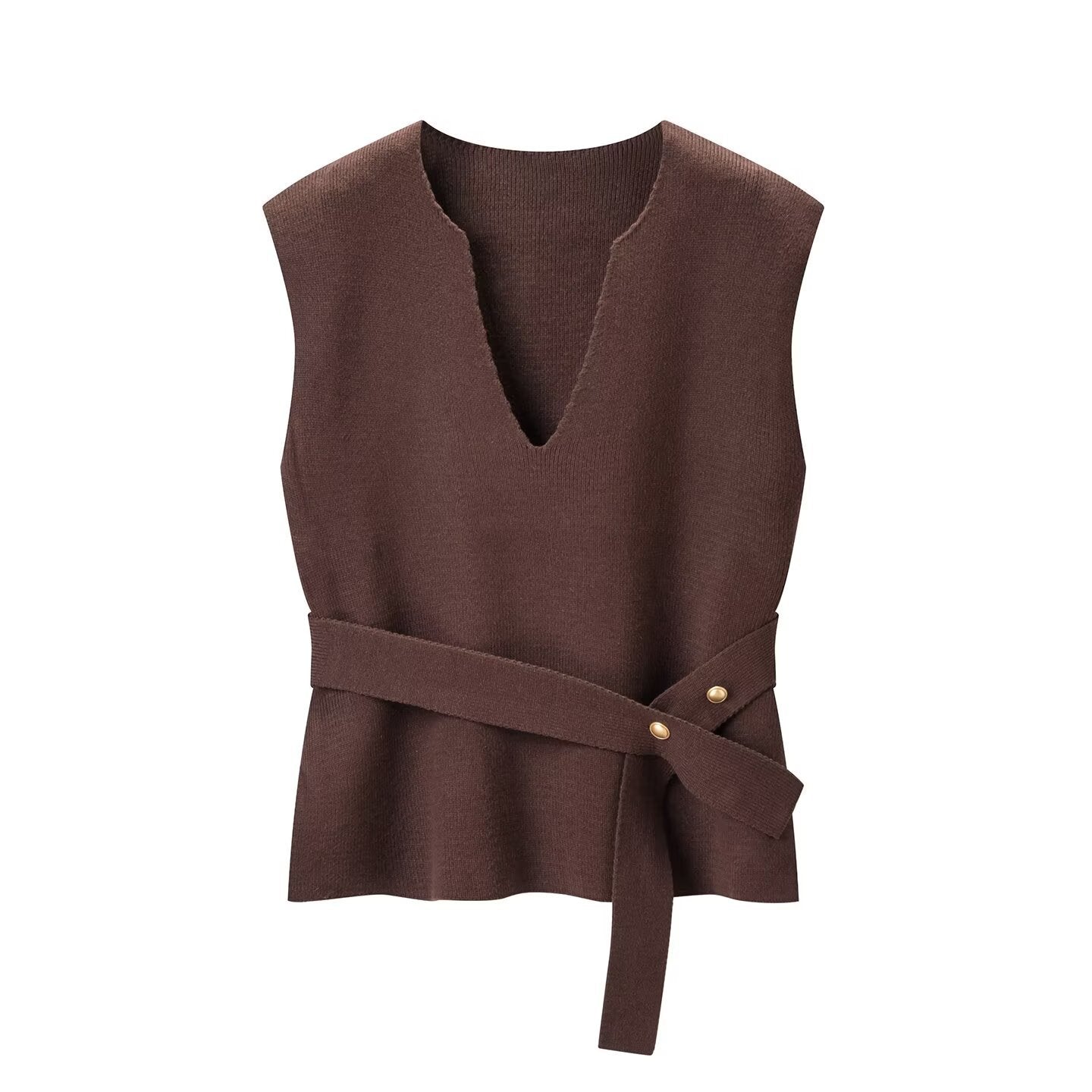 Knitted sleeveless vest with waistband decoration