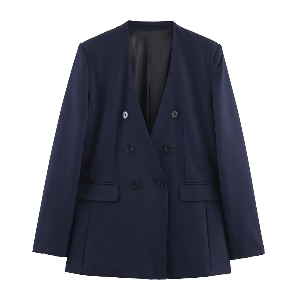 Collarless suit jacket+pants set