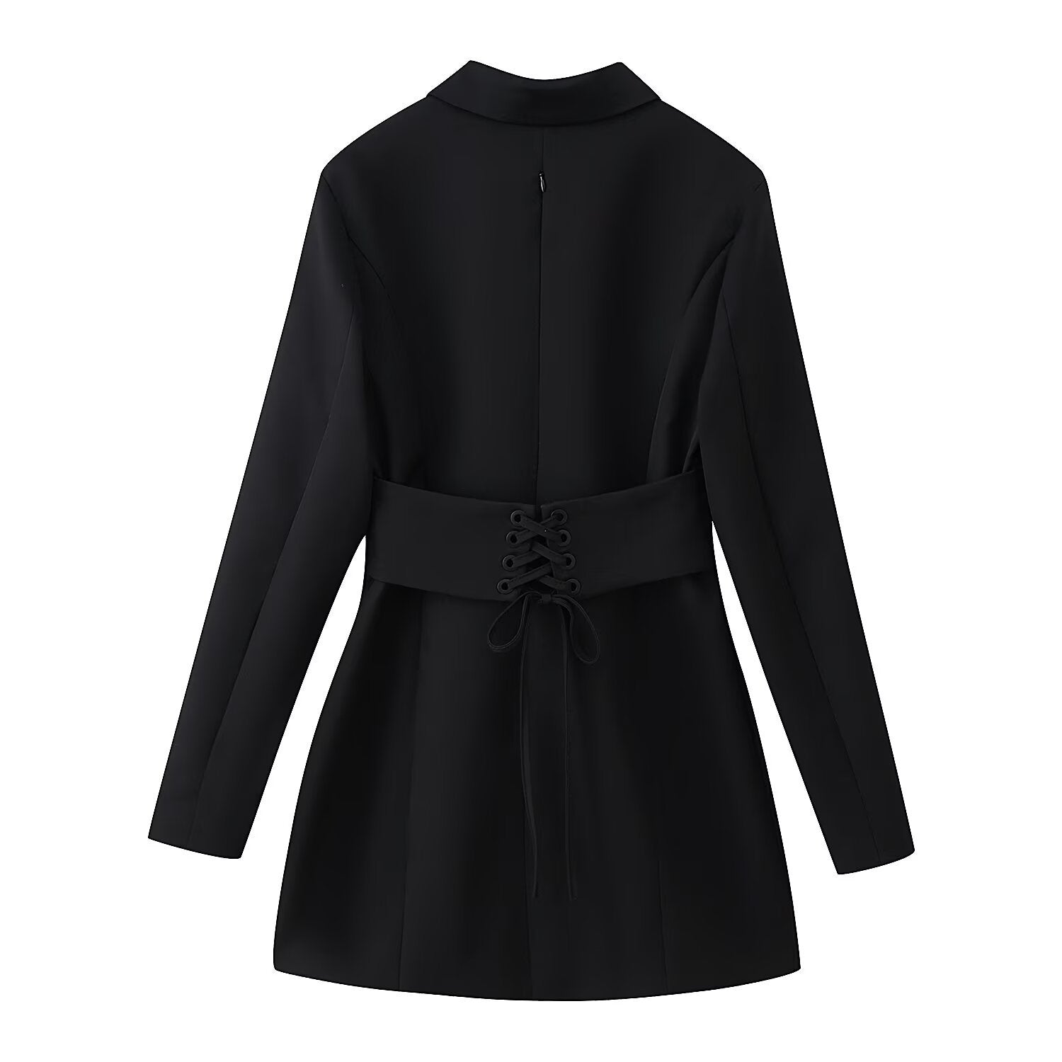 Fishbone waist cinching lace up suit style dress