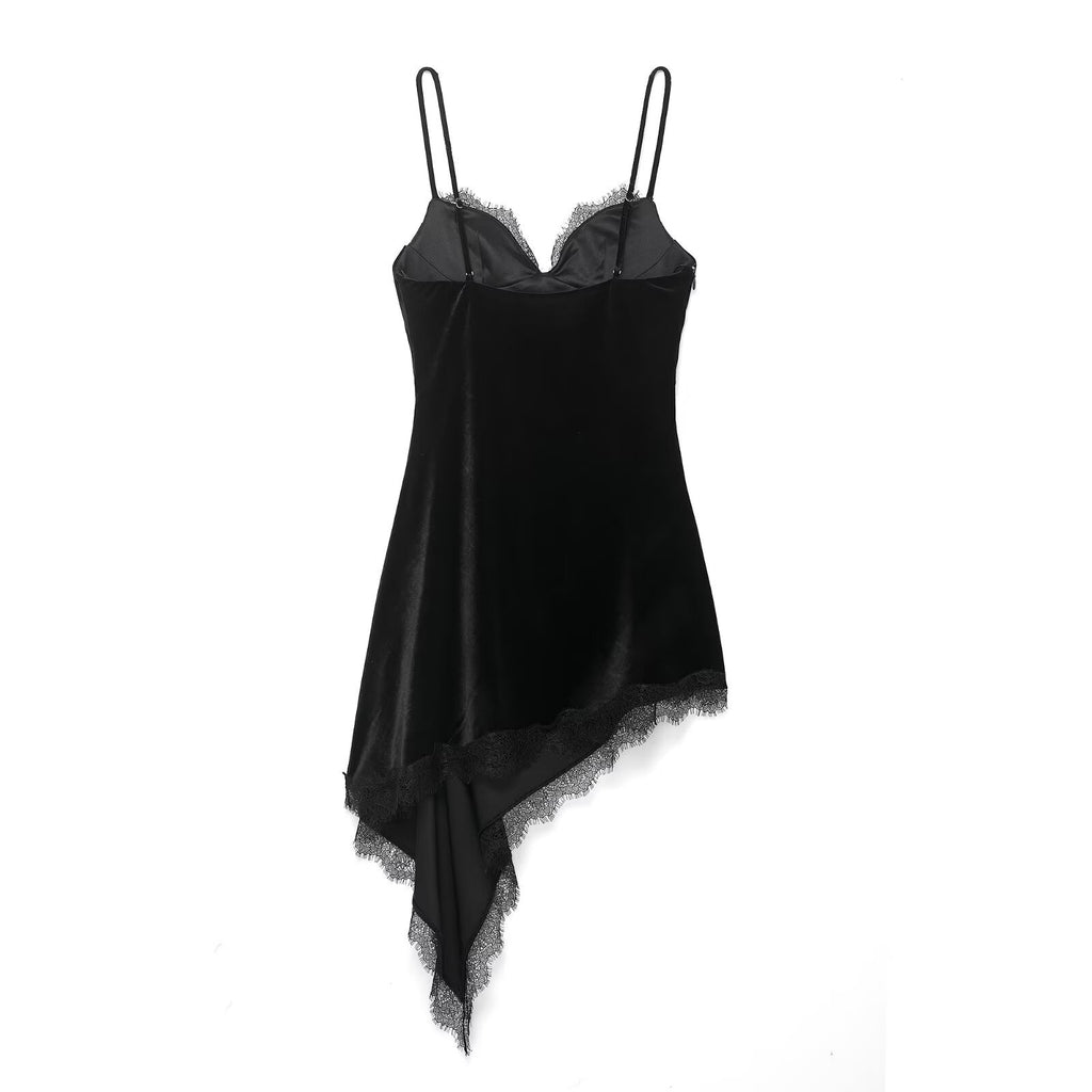 Style New Women's Fashion Asymmetric Lace Velvet Dress