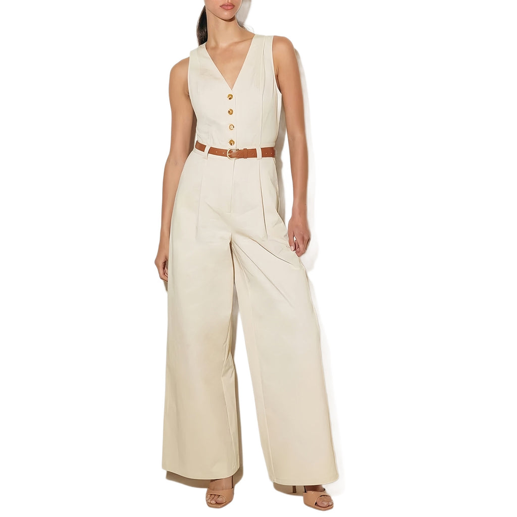 V-Neck Sleeveless High-Waisted Wide-Leg Jumpsuit