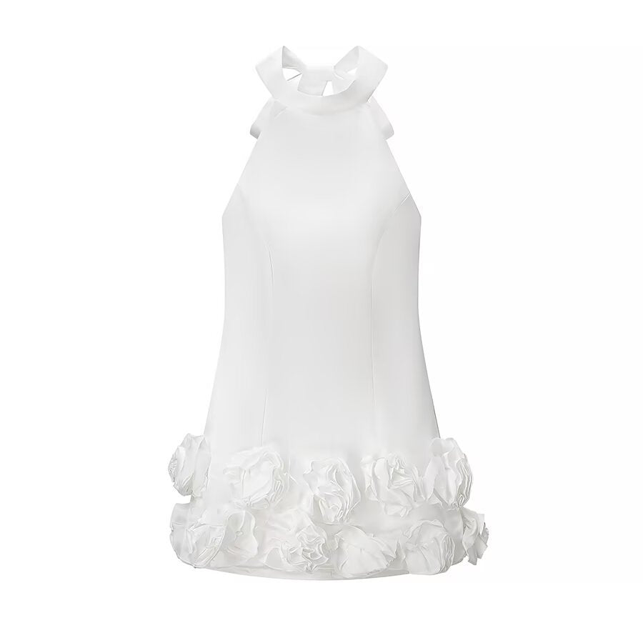 Lana floral ruffle high neck hanging neck tight dress
