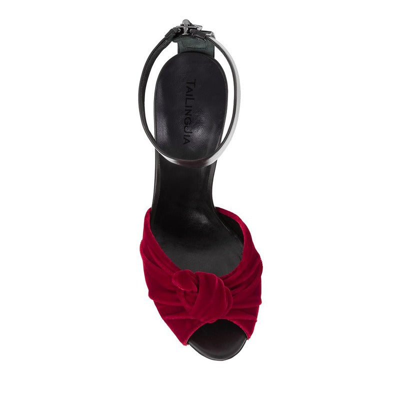 Velvet Knotted High Heels Sandals,