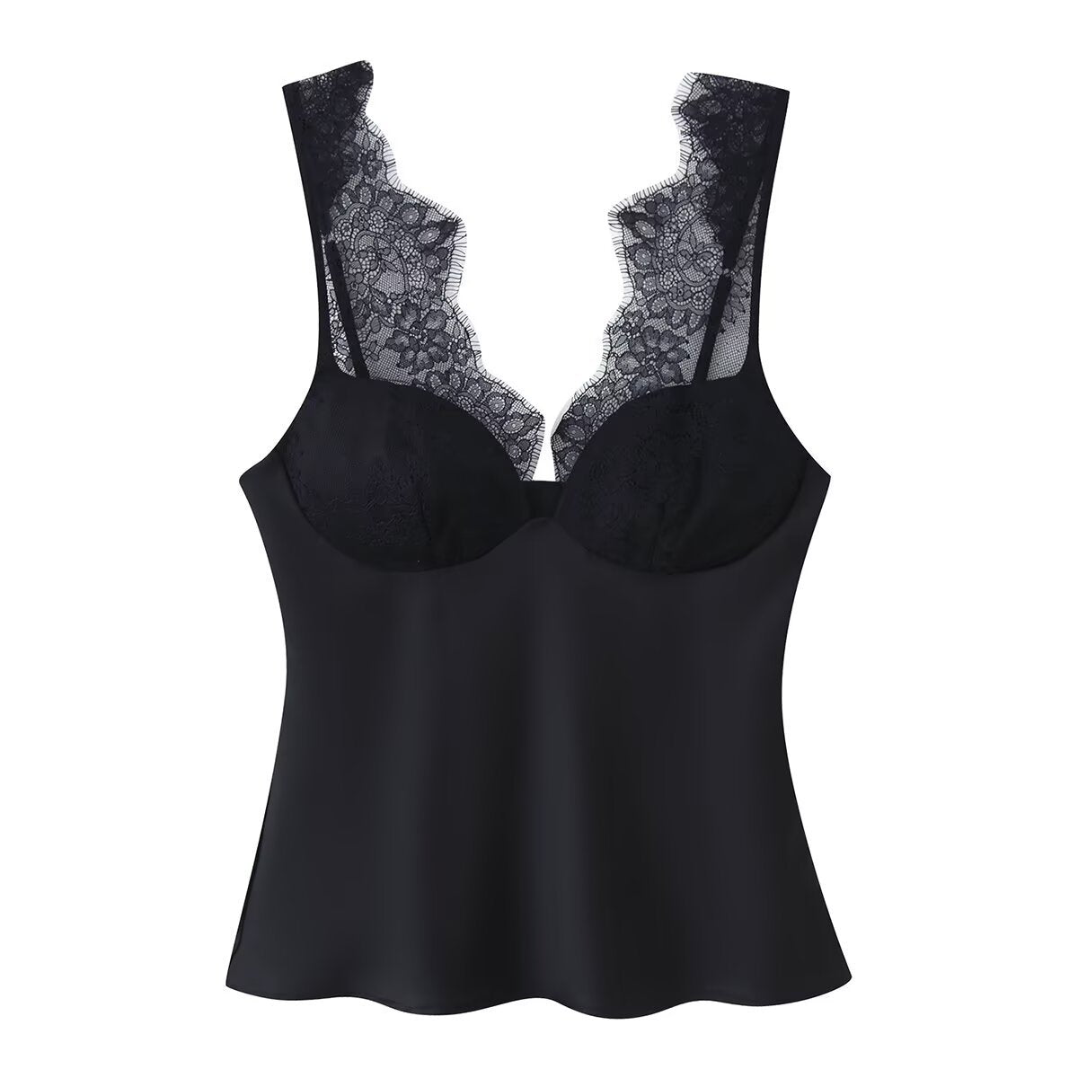 Lace satin texture vest top with chest cushion