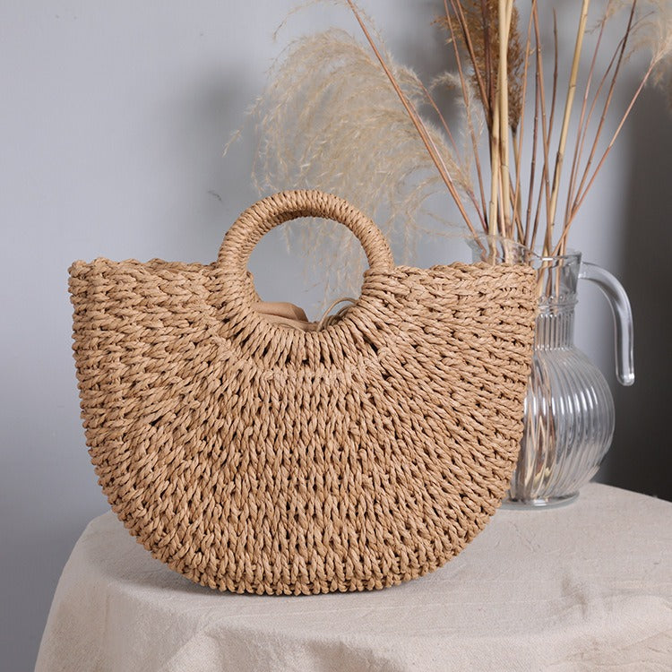 Amelia handmade woven straw beach tote bag