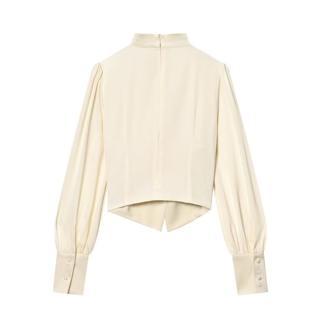 V-neck hanging neck patchwork long sleeved shirt