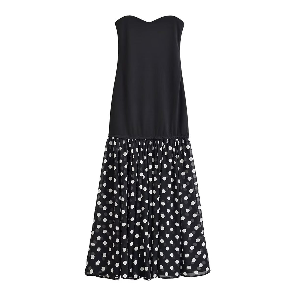 Dora Summer polka dot patchwork strapless dress