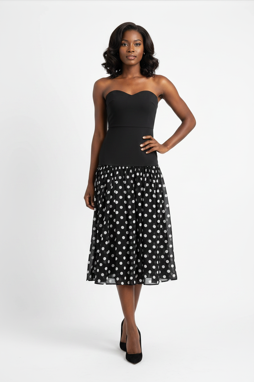 Dora Summer polka dot patchwork strapless dress