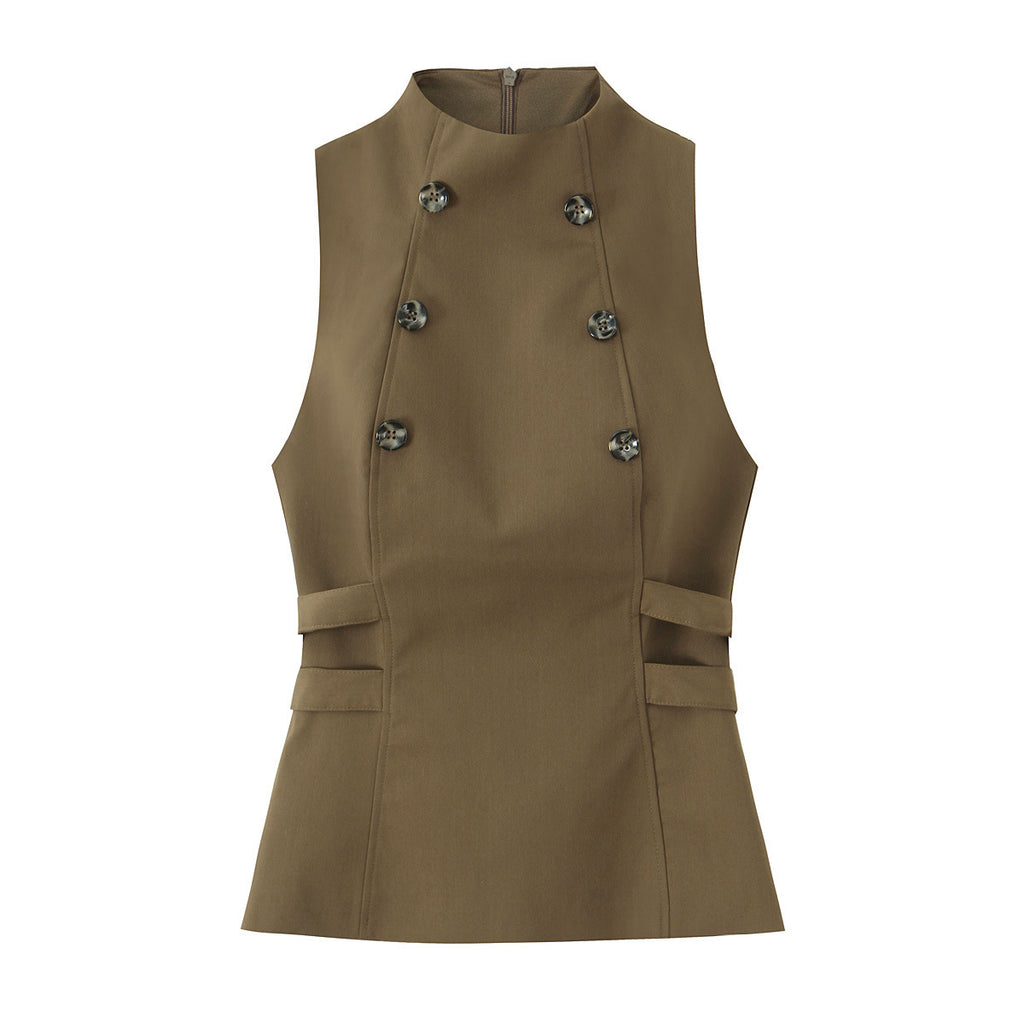 Street button sleeveless top for women's clothing
