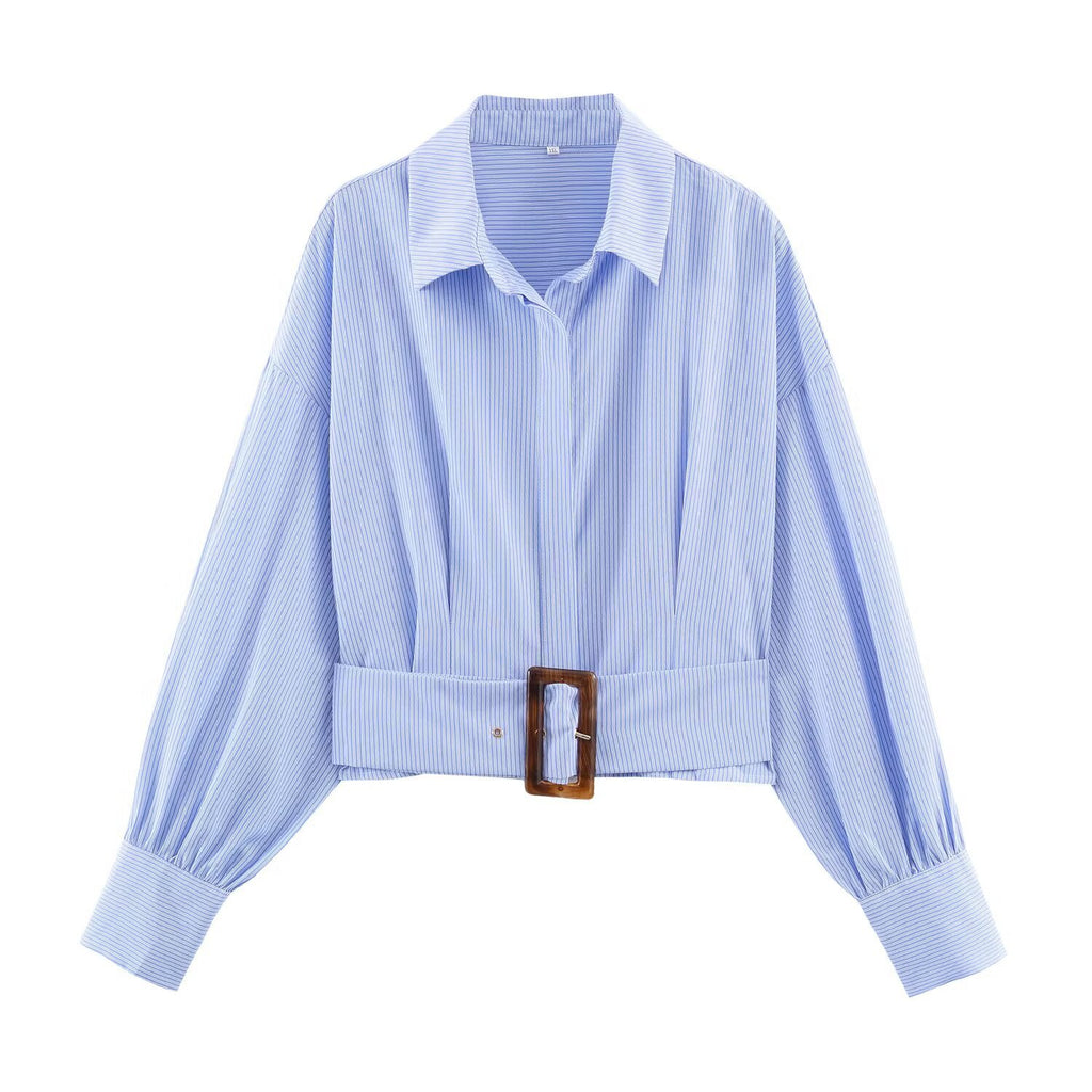 Alexa commuting waist cinching striped shirt