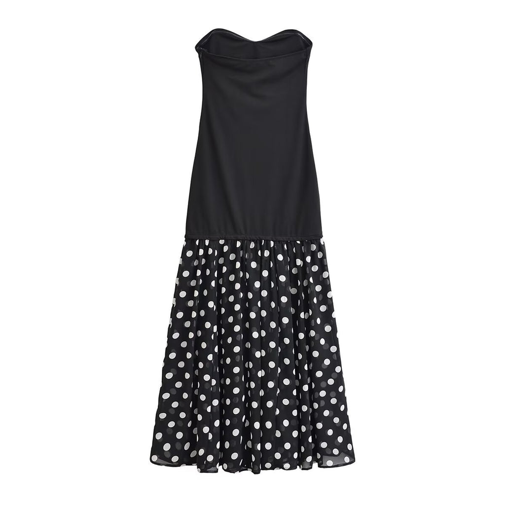 Dora Summer polka dot patchwork strapless dress