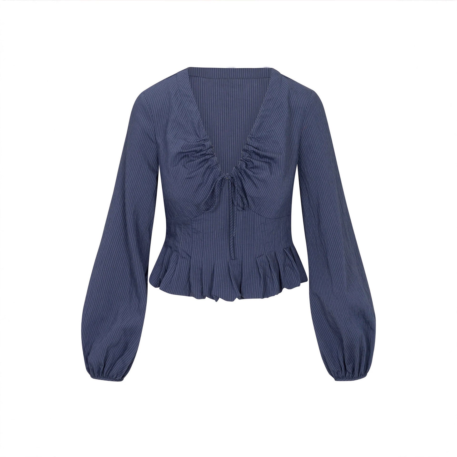 V-neck drawstring ruffle side length sleeve top