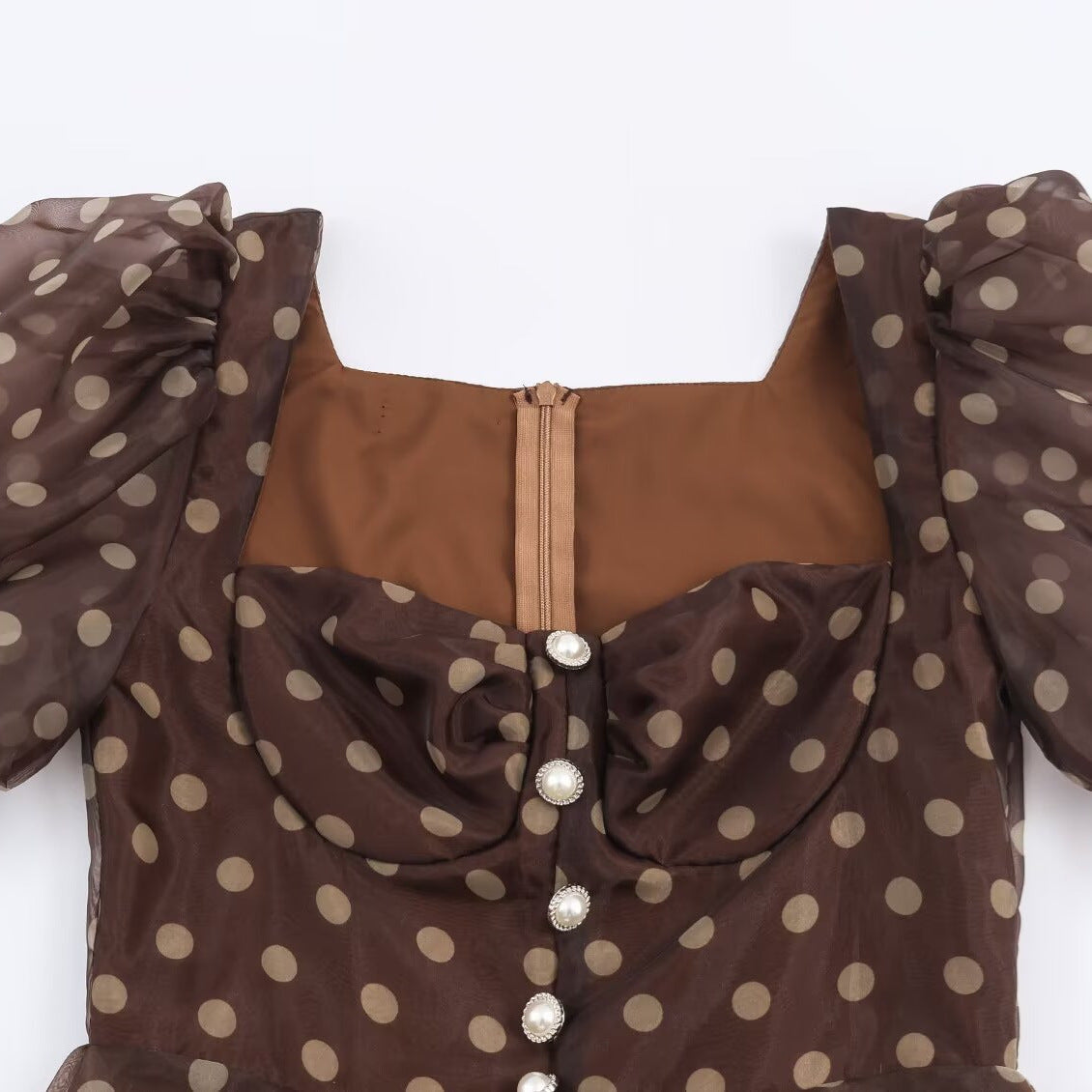 Simple polka dot bubble sleeve dress