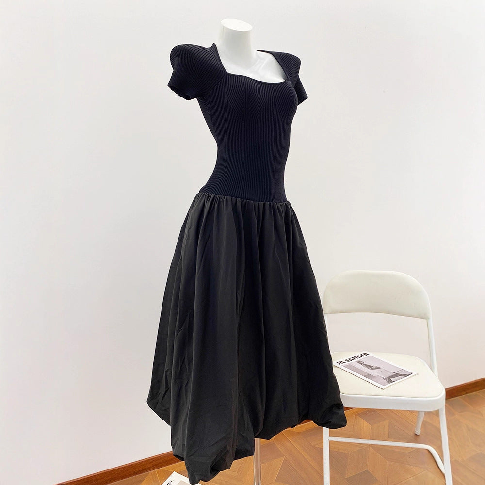 Elegant Houndstooth Style Pleated Fit-and-Flare Dress for Women with Belted Waist and Vintage Charm