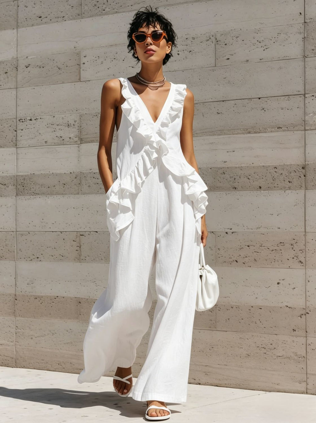 Emma Sleeveless V-Neck Solid Color Jumpsuit