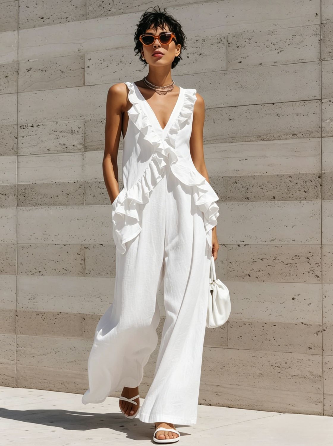 Emma Sleeveless V-Neck Solid Color Jumpsuit