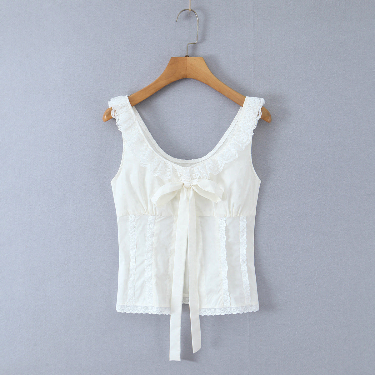 Spicy girl lace patchwork bow tie top