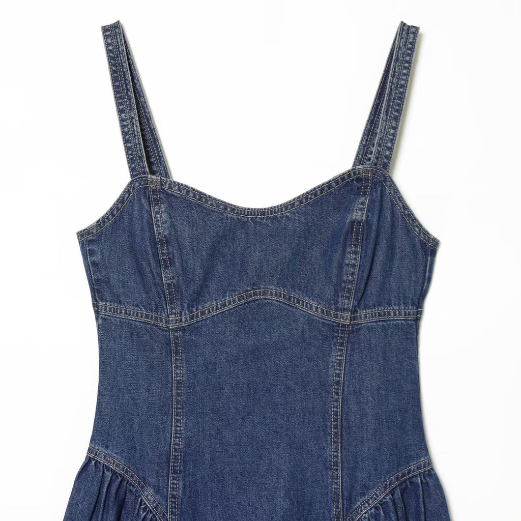Lisa Casual flared skirt denim camisole skirt