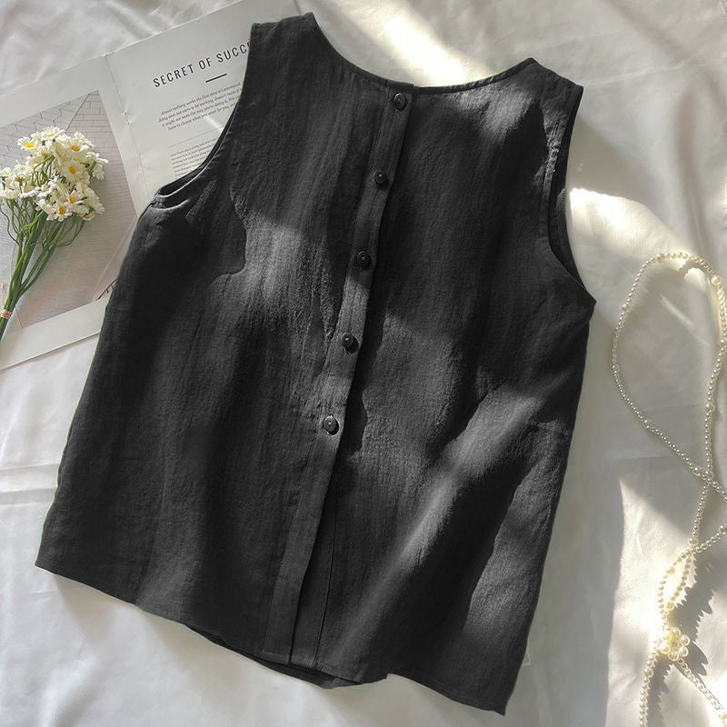 Casual Reversible Sleeveless Linen-Cotton Vest with Round Neck, Lightweight, Breathable and Simple Design for Daily Wear