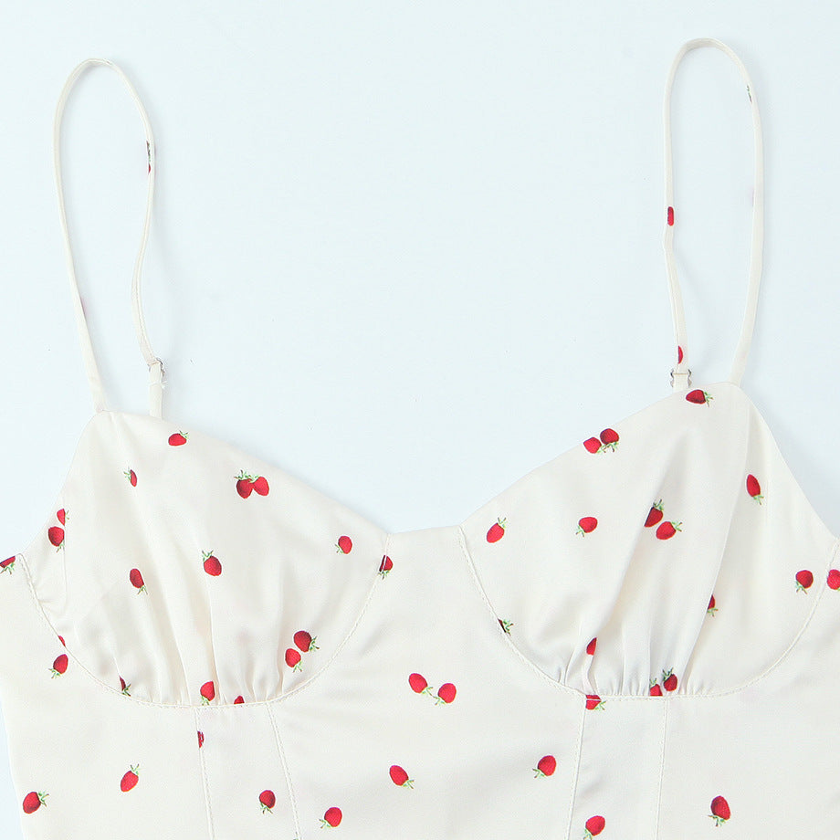 Strawberry print layered texture camisole top