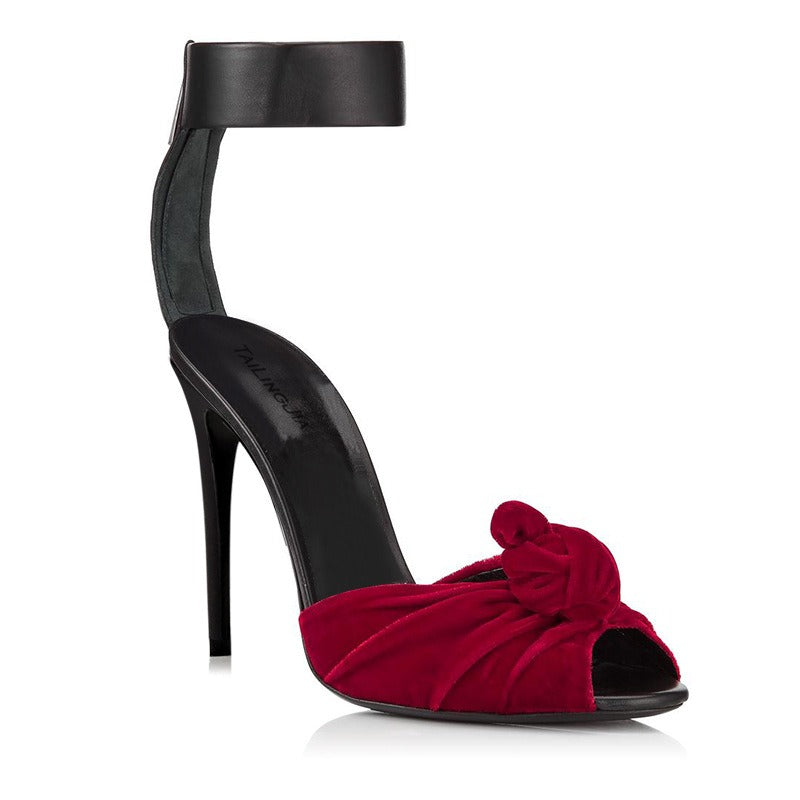 Velvet Knotted High Heels Sandals,