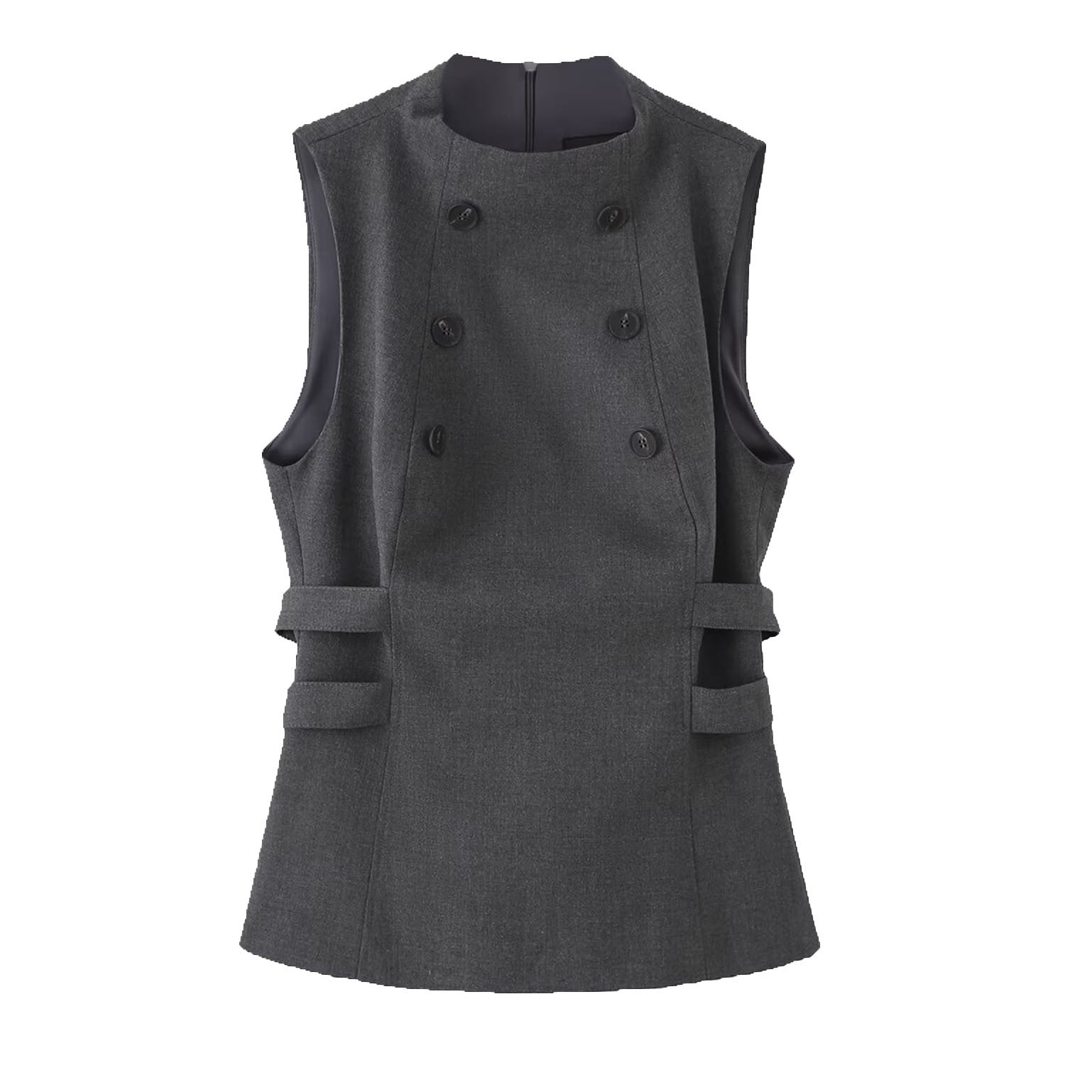 Sleeveless High Neck Buttoned Top