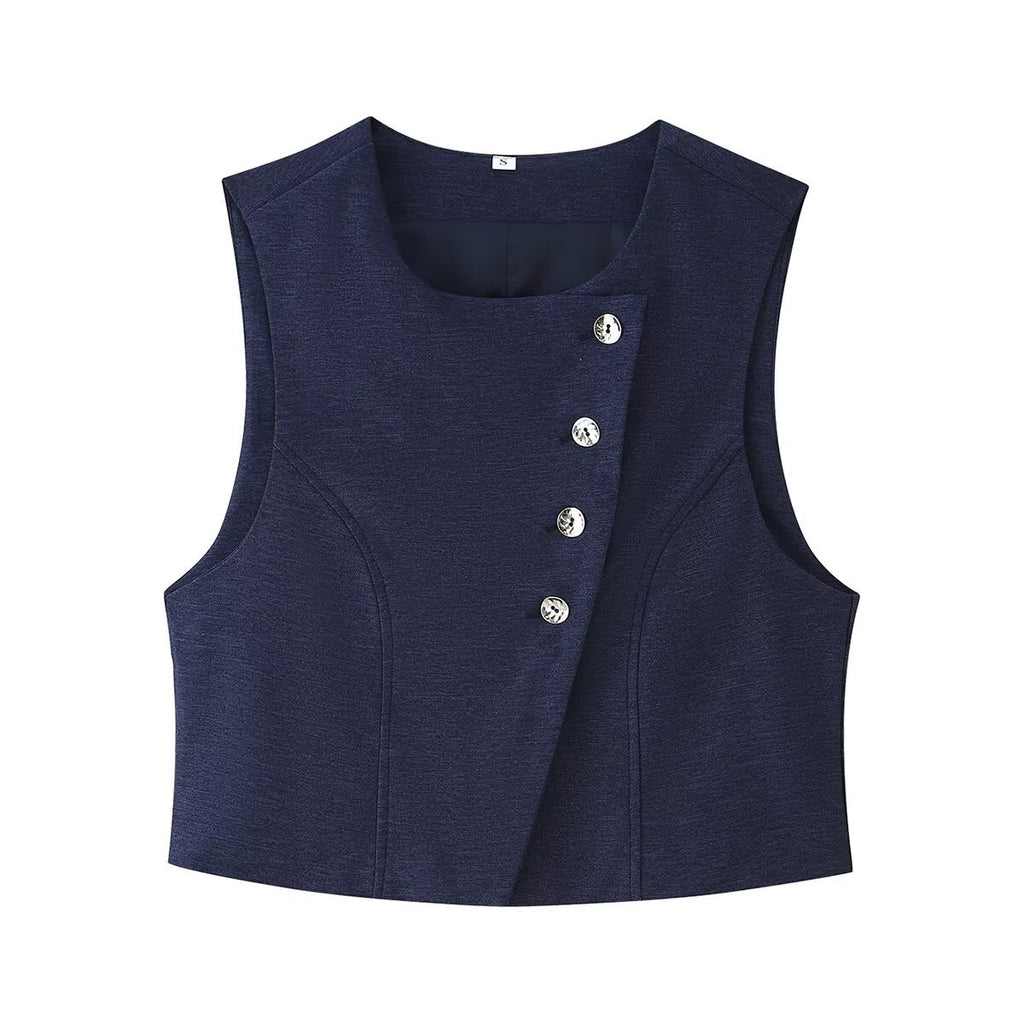 Double breasted vest+straight leg pants set