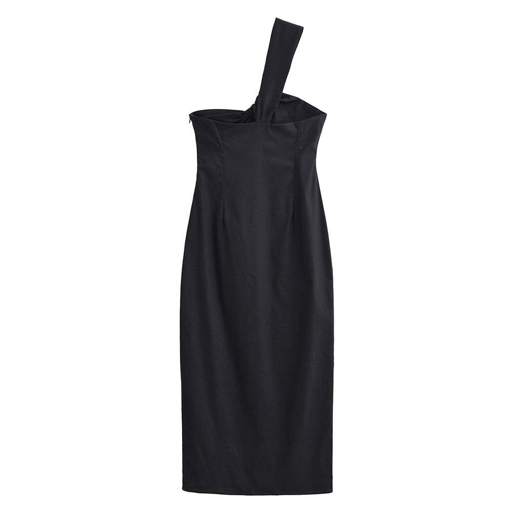 Noir Allure Cut-Out Asymmetric one shoulder Midi dress
