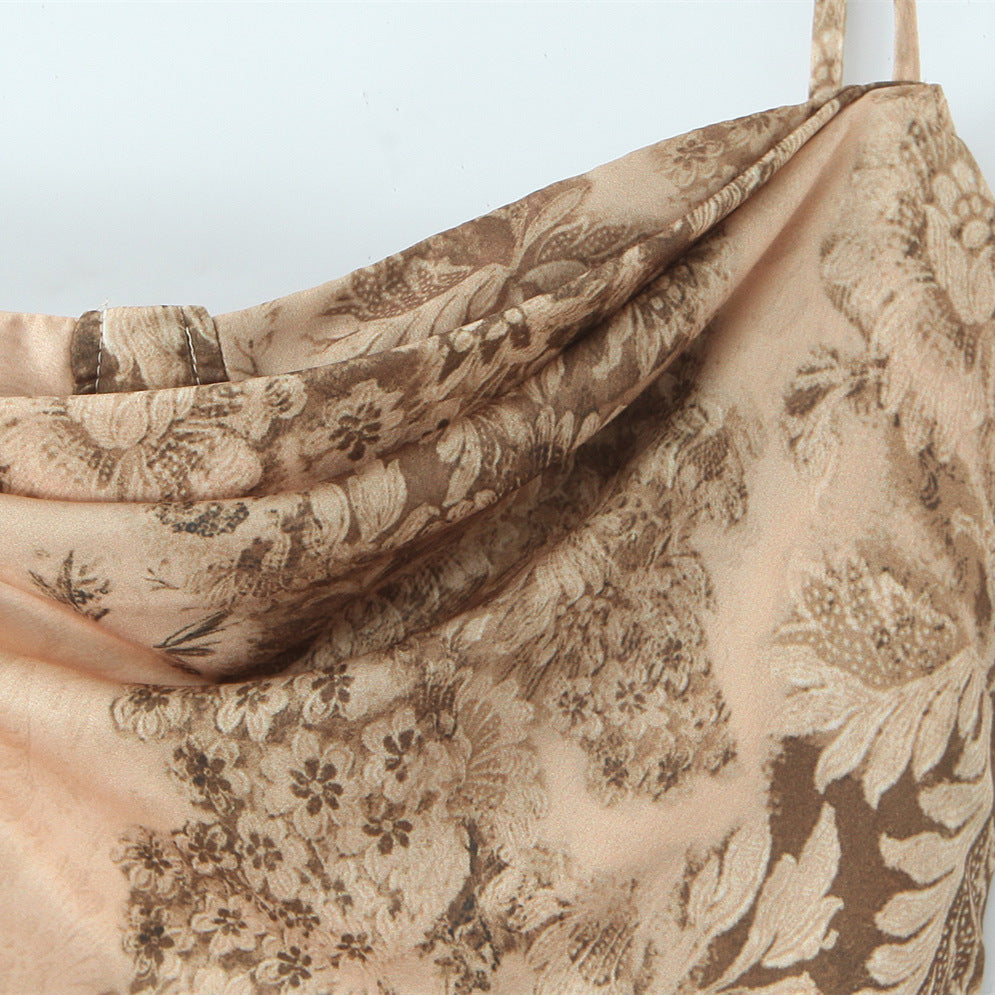 Aicha Elegant printed satin ultra long fishtail skirt