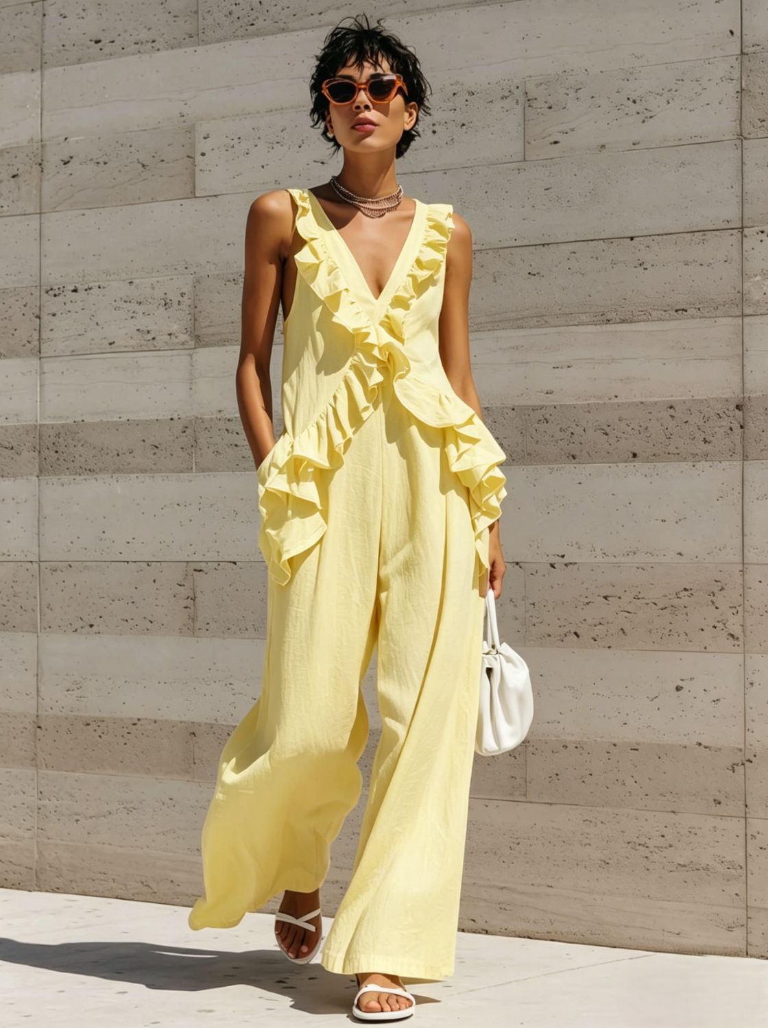 Emma Sleeveless V-Neck Solid Color Jumpsuit