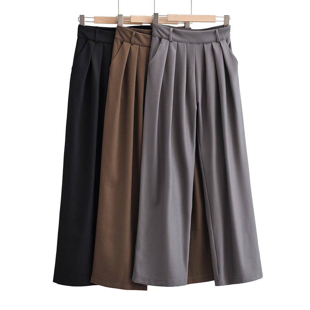 Ariel Loose pleated straight leg hanging wide leg casual pants